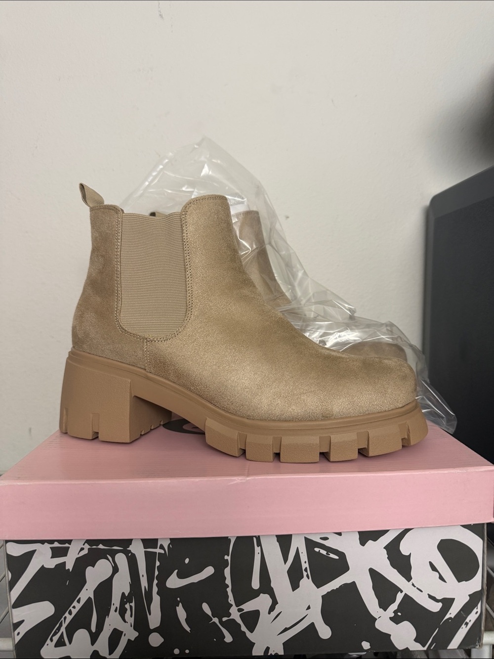 Soda Taupe Chunky Chelsea Booties